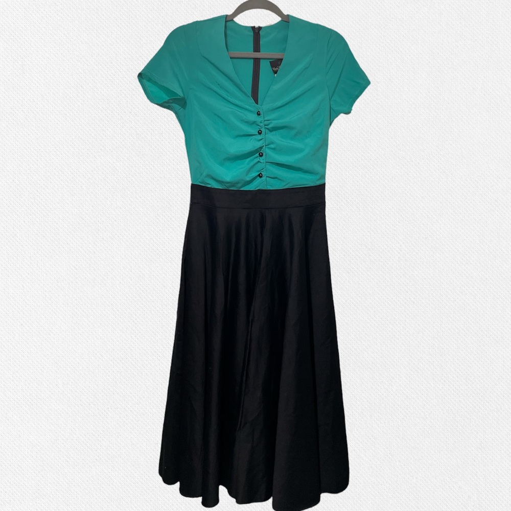 NWT Lucky 13 Teal and Black Pinup Retro Swing Dress Medium